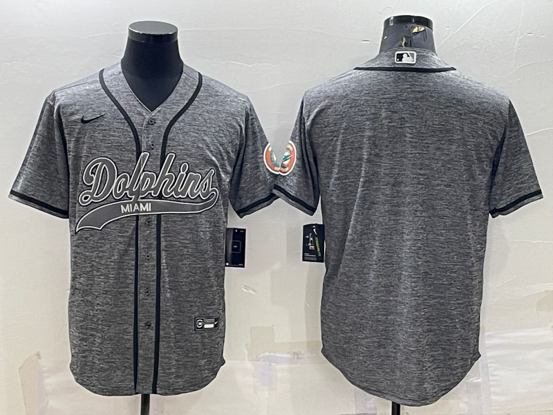 Men's Grey Miami Dolphins Blank With Patch Cool Base Stitched Baseball Jersey